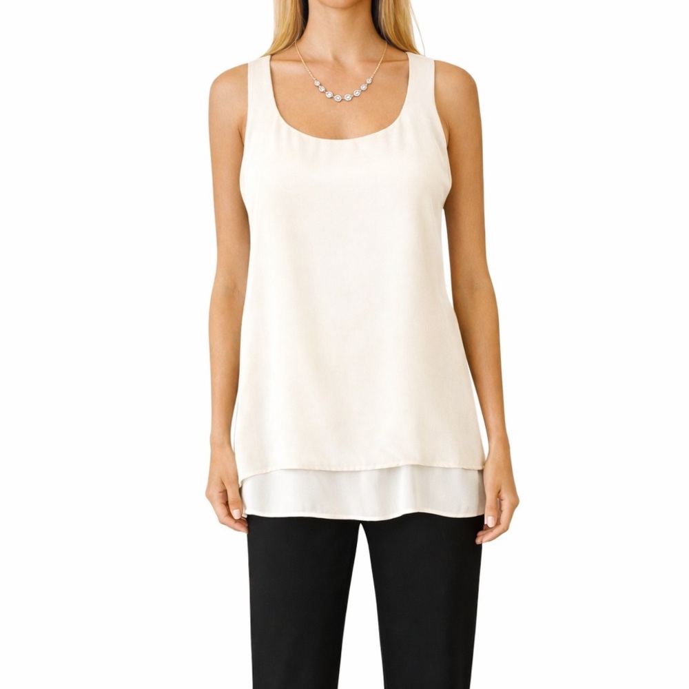 White House Black Market Navy Blue White Layered Asymmetrical Top - Picture 8 of 10